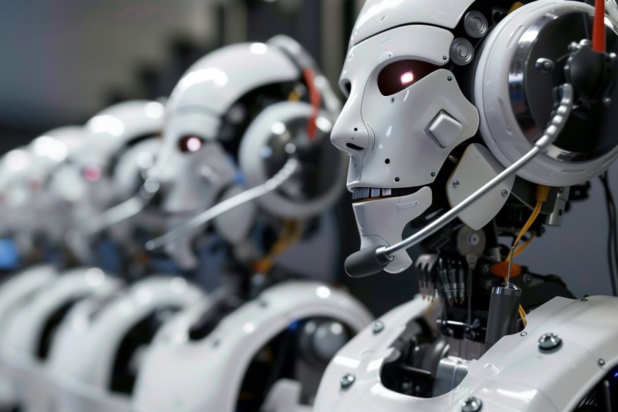 Robots making robocalls in call center spam AI bots making telemarketing calls